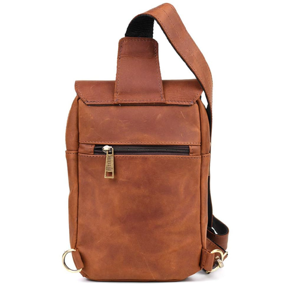 Рюкзак шкіряний слінг на одне плече RB-6403-4lx TARWA коньячний крейзі хорс