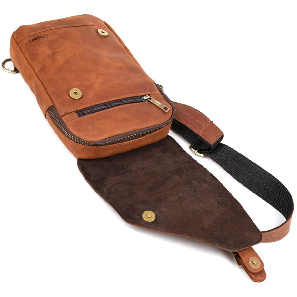 Рюкзак шкіряний слінг на одне плече RB-6403-4lx TARWA коньячний крейзі хорс
