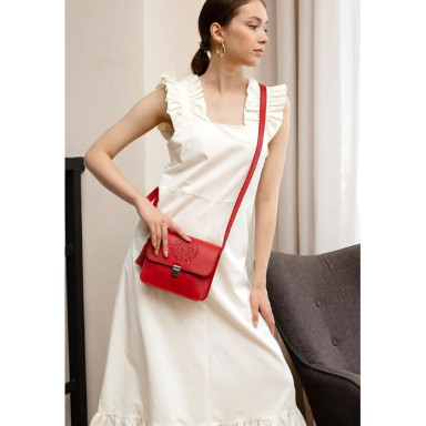 Leather women's boho-bag Lilu red