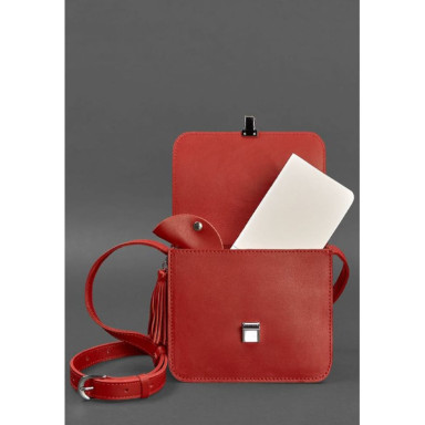 Leather women's boho-bag Lilu red