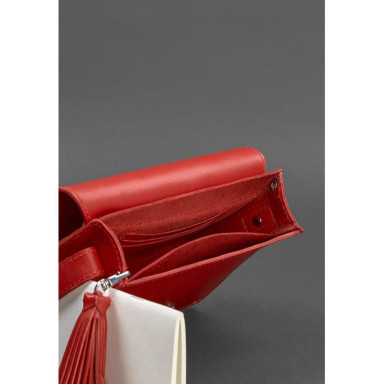 Leather women's boho-bag Lilu red