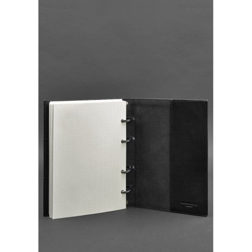 Шкіряний блокнот на кільцях 9.0 з твердої вугільно-чорної обкладинкою