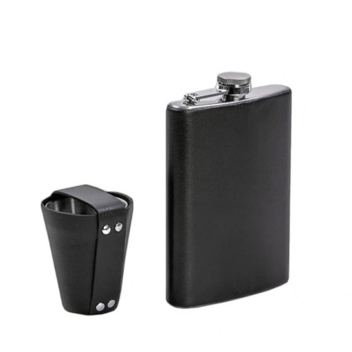 Набір з флягою та чарками у шкіряному чохлі чорний