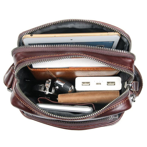 Чоловічі шкіряні сумки месенджер на плече коричнева John McDee 1054X