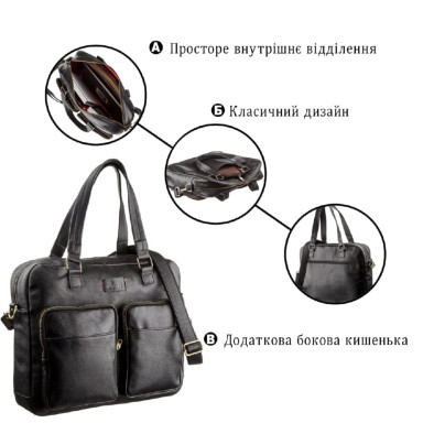 Мужская кожаная деловая сумка-портфель для ноутбука SHVIGEL 19108 Черная