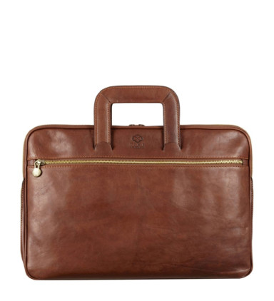 Leather Briefcase Laptop Bag - Brave New World - Cognac Brown Matte color - Time Resistance 5191601