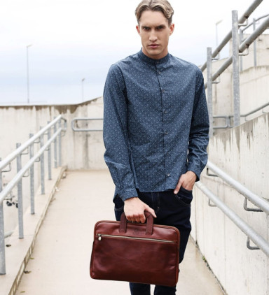Leather Briefcase Laptop Bag - Brave New World - Cognac Brown Matte color - Time Resistance 5191601