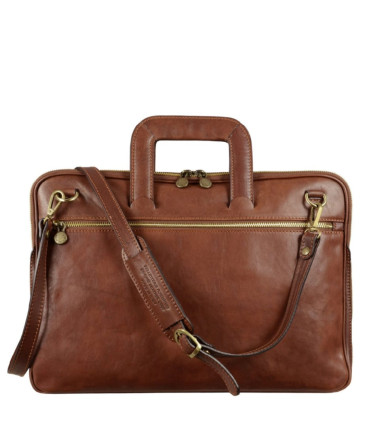 Leather Briefcase Laptop Bag - Brave New World - Cognac Brown Matte color - Time Resistance 5191601