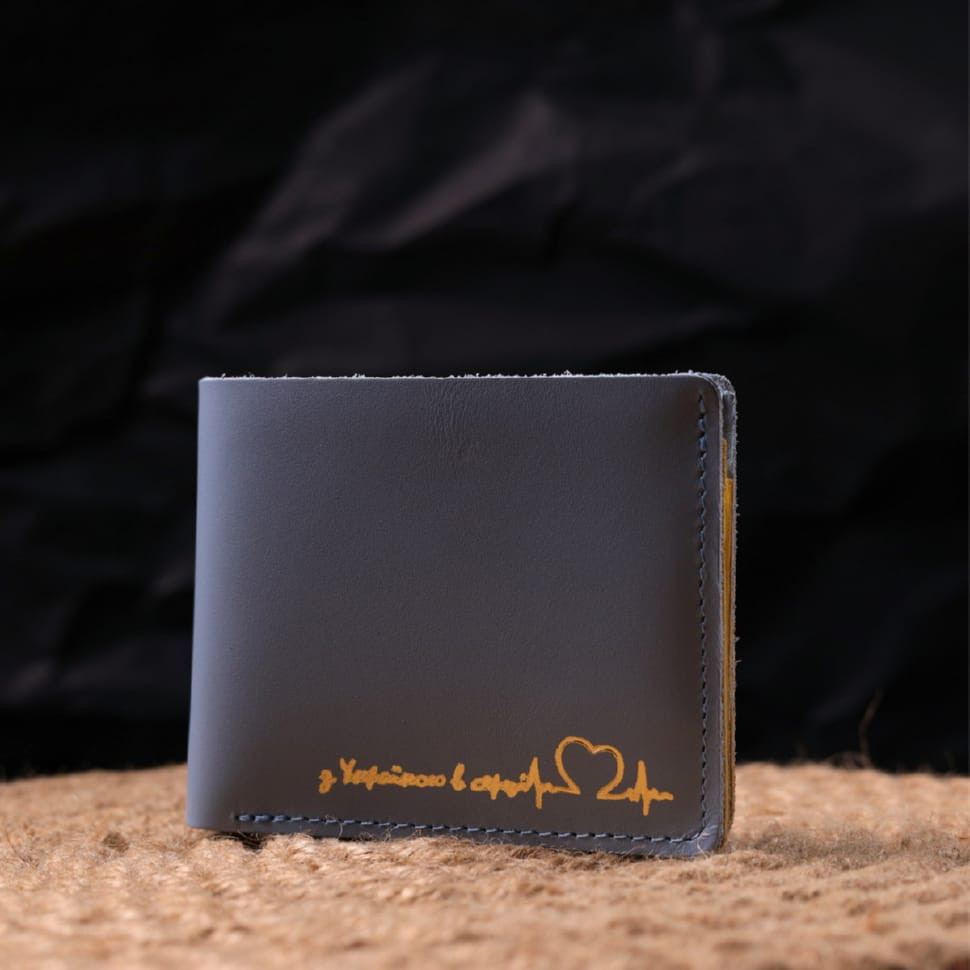 Оригінальне шкіряне портмоне у два додавання комбі двох кольорів Серце GRANDE PELLE 16732 Жовто-блакитне