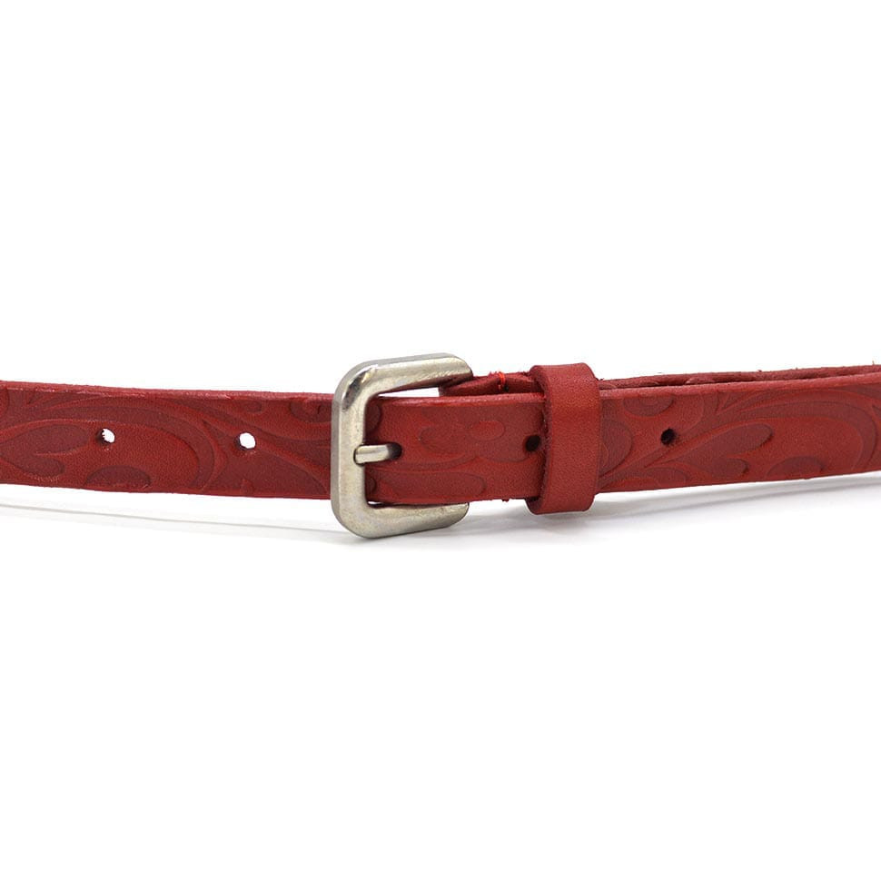 Тонкий червоний жіночий ремінь з тисненням Маки Limary Lim-243R 15мм