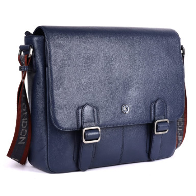 14 Brampton London Emissary Leather Laptop Messenger Bag Navy (Blue)