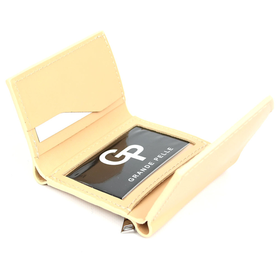 Шкіряний гаманець Mini з асиметричним клапаном 570243 бежевий