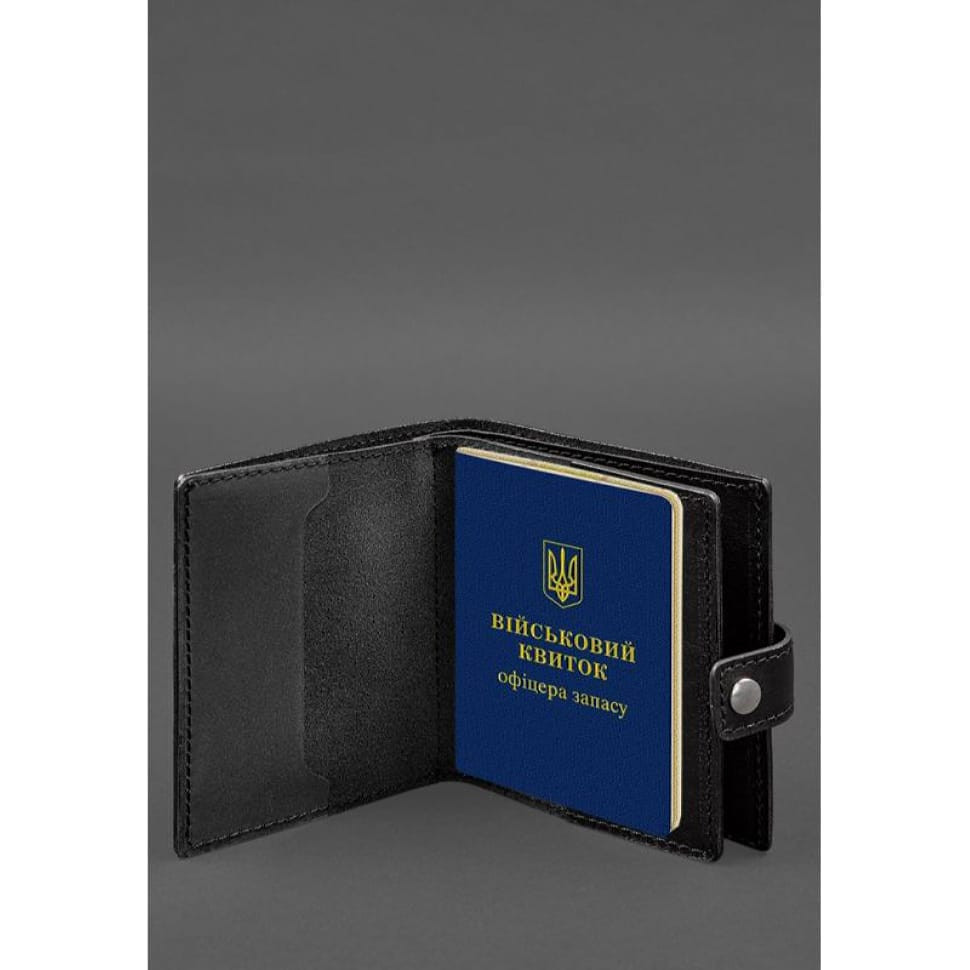 Leather wallet cover for a reserve officer's military ID (wide document) Black