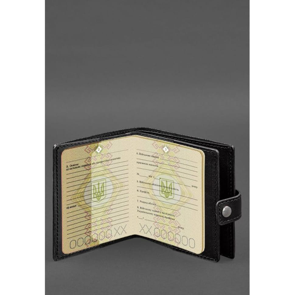 Leather wallet cover for a reserve officer's military ID (wide document) Black