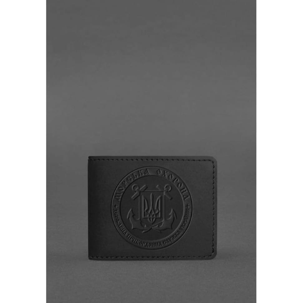 Кожаная обложка на удостоверение Морской охраны черная Crazy Horse