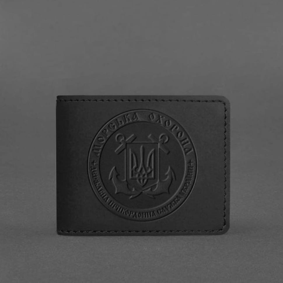 Кожаная обложка на удостоверение Морской охраны черная Crazy Horse