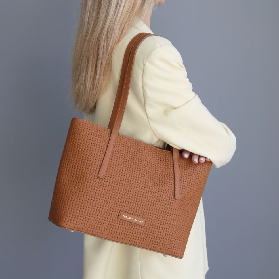 Dedalo Woven printed leather shopping bag