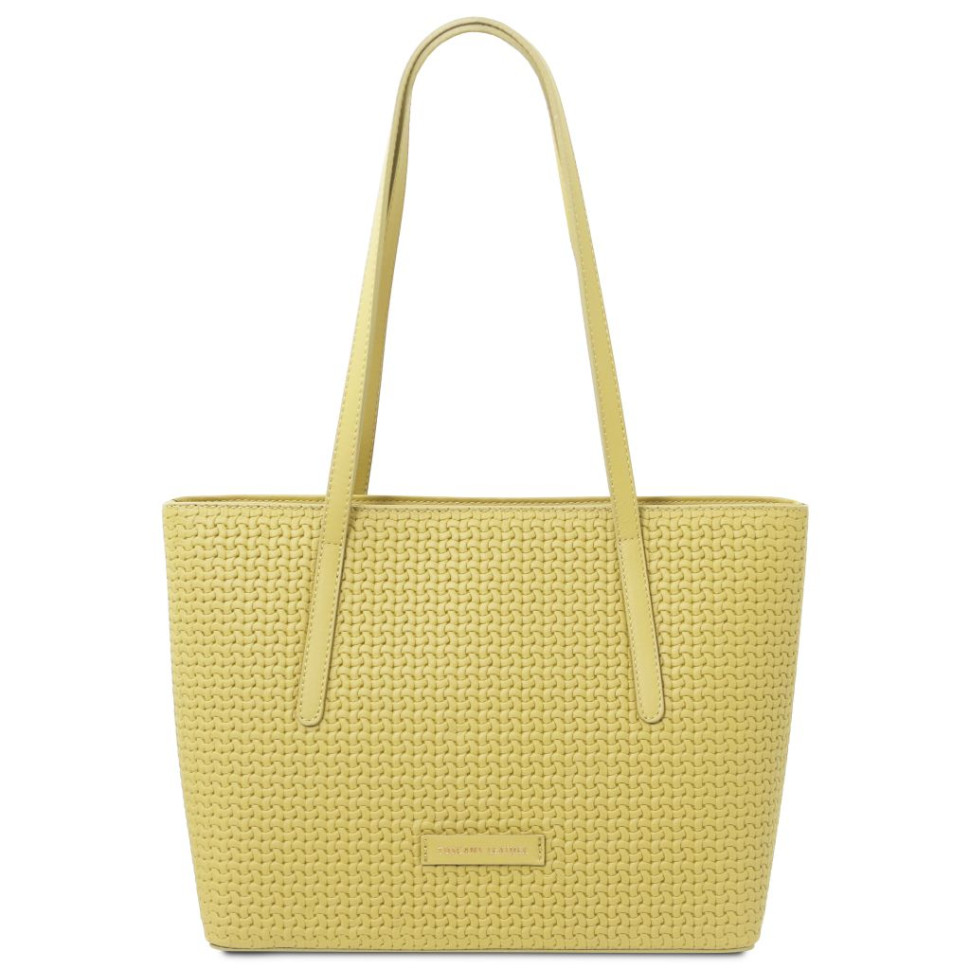 Dedalo Woven printed leather shopping bag