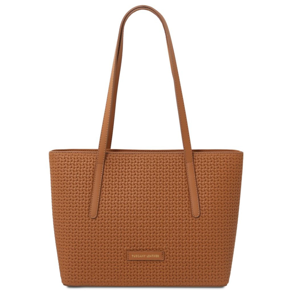 Dedalo Woven printed leather shopping bag
