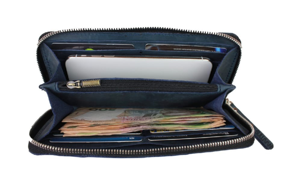 Кошелек женский кожаный клатч большой travel SULLIVAN  80287-2(19.5) синий