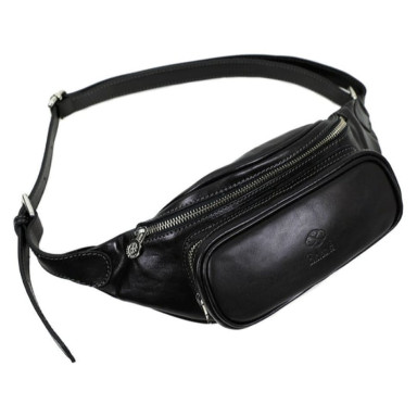 Leather Sling Bag Belly Bag - Independent People - Black Time Resistance 5225001