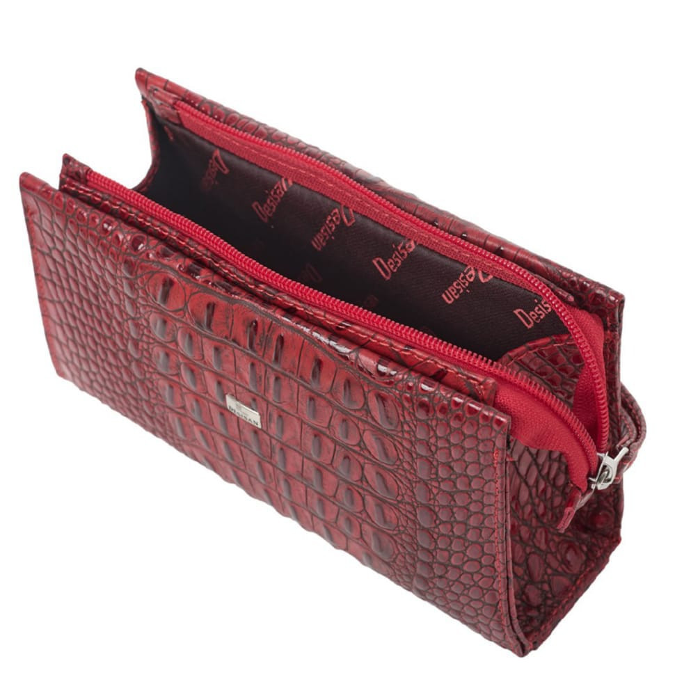 Косметичка кожаная Desisan 2-856 темно-красный питон