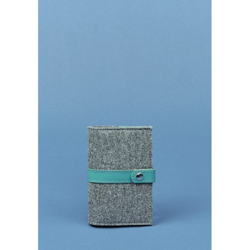 Фетровий жіноча обкладинка для паспорта 1.1 з шкіряними бірюзовими вставками