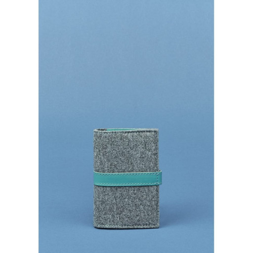 Фетровий жіноча обкладинка для паспорта 1.1 з шкіряними бірюзовими вставками