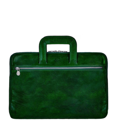 Leather Briefcase Laptop Bag - Brave New World - Green color - Time Resistance 5229701