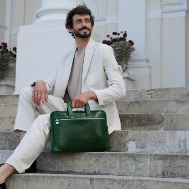 Leather Briefcase Laptop Bag - Brave New World - Green color - Time Resistance 5229701