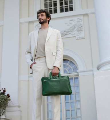 Leather Briefcase Laptop Bag - Brave New World - Green color - Time Resistance 5229701