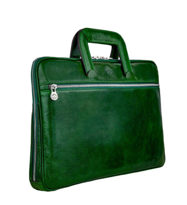 Leather Briefcase Laptop Bag - Brave New World - Green color - Time Resistance 5229701