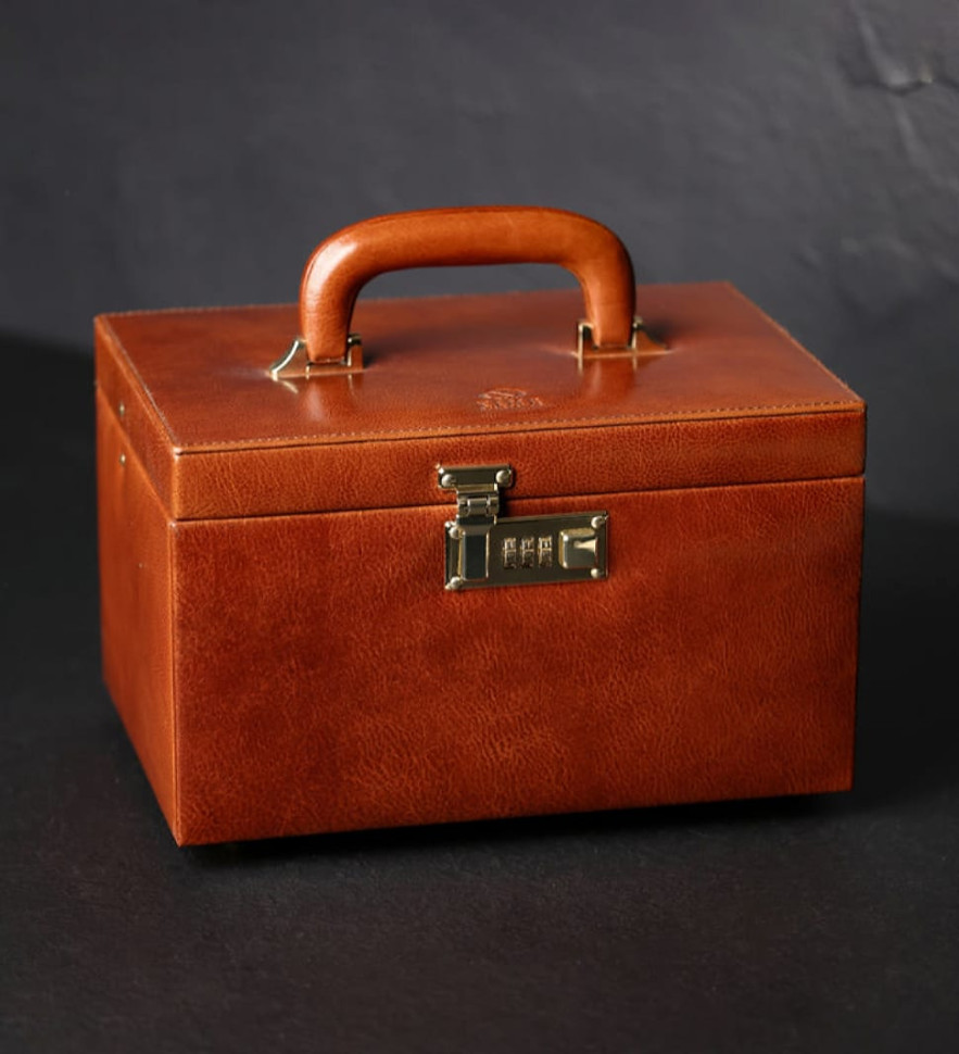 Large Leather Jewelry Box for Women - The Portrait of a Lady - Cognac Brown color - Time Resistance 5239801