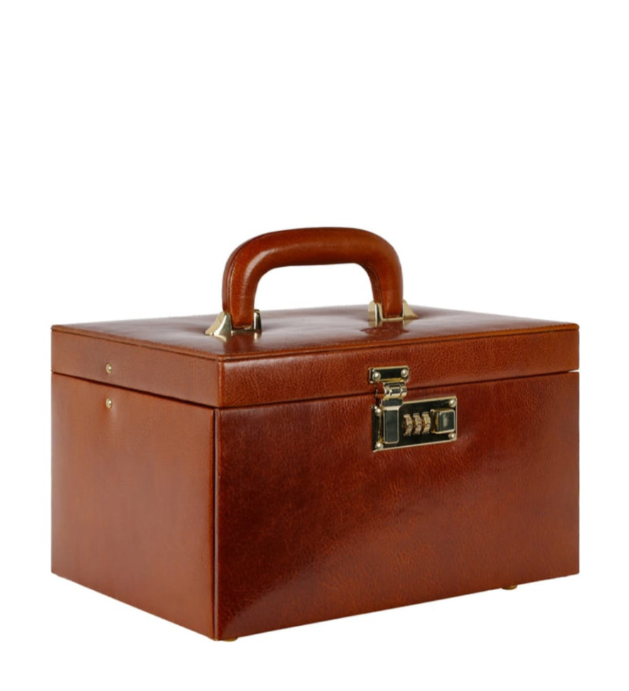 Large Leather Jewelry Box for Women - The Portrait of a Lady - Cognac Brown color - Time Resistance 5239801