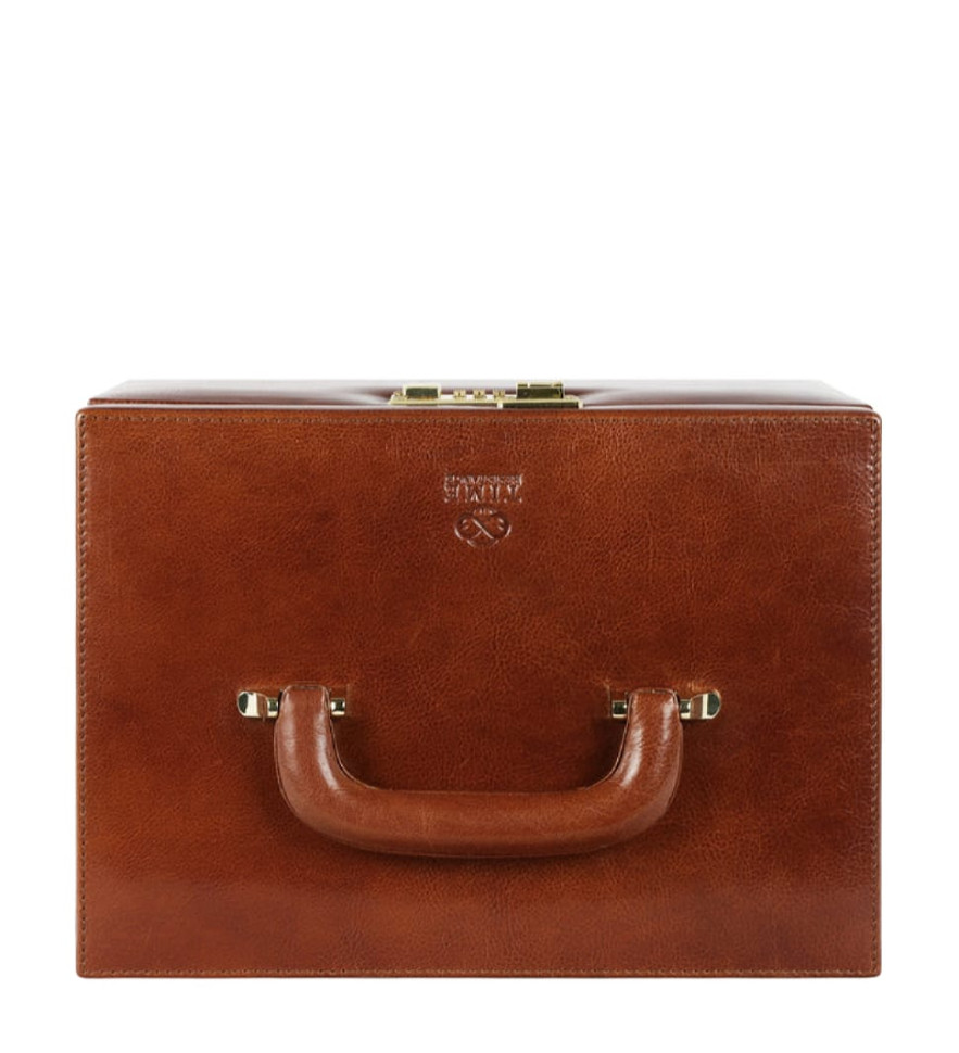 Large Leather Jewelry Box for Women - The Portrait of a Lady - Cognac Brown color - Time Resistance 5239801