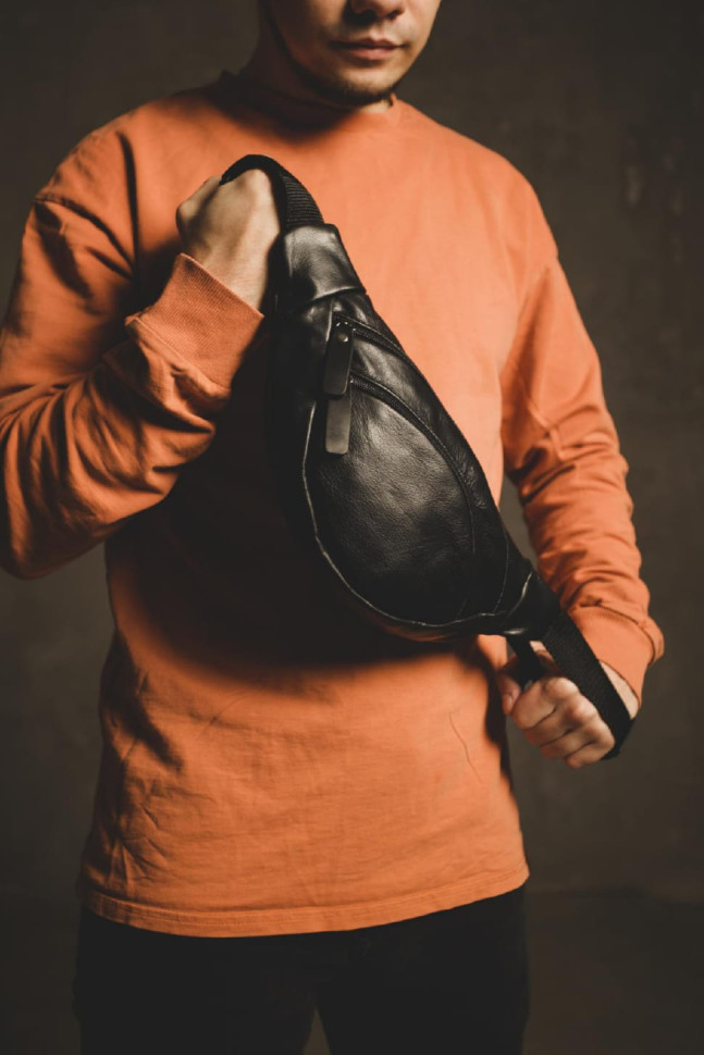 Men`s genuine leather fanny pack SL018 (black)