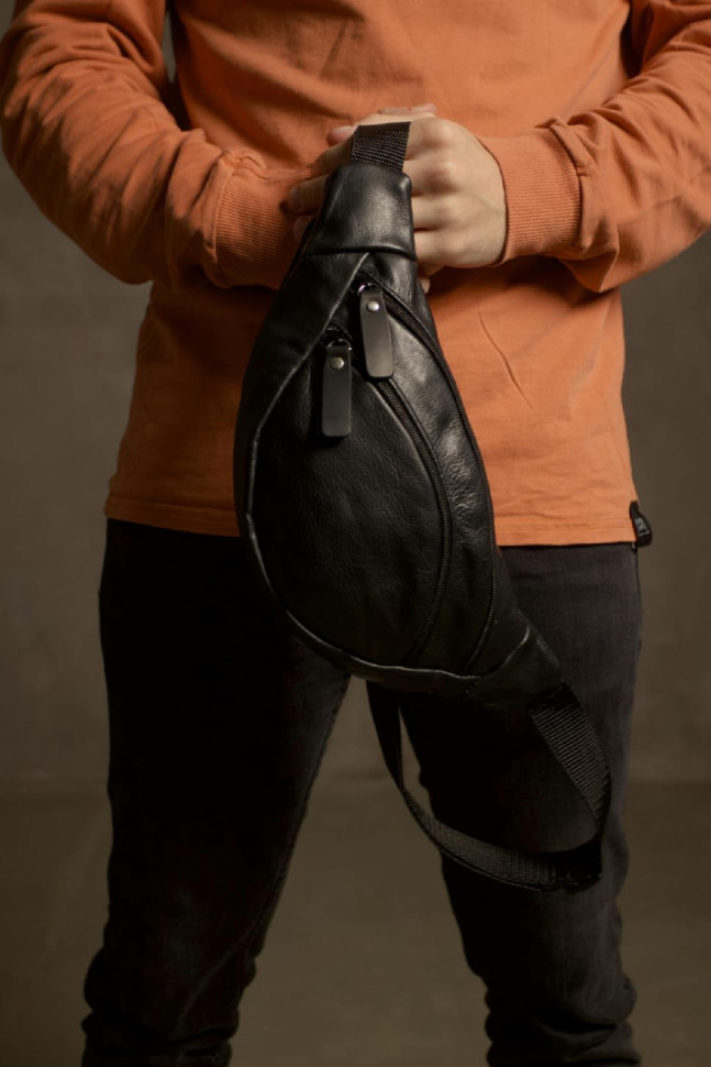 Men`s genuine leather fanny pack SL018 (black)