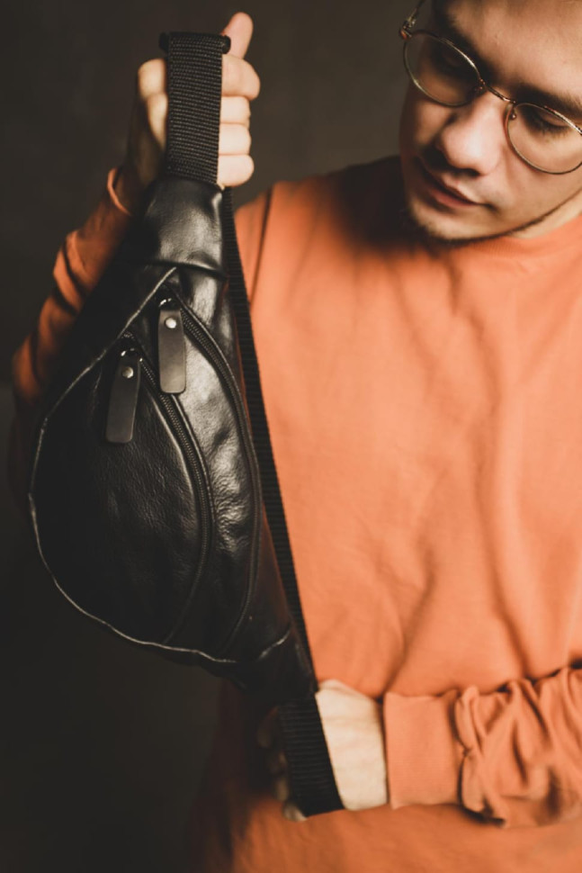 Men`s genuine leather fanny pack SL018 (black)