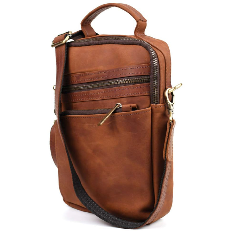 Shoulder bag with vertical handle TARWA RB-0120-4lx cognac crazy horse
