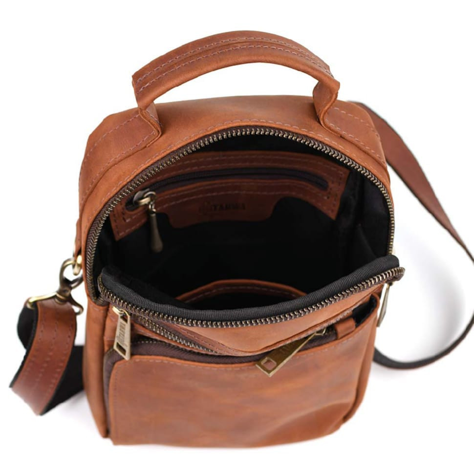 Shoulder bag with vertical handle TARWA RB-0120-4lx cognac crazy horse