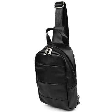 Leather sling backpack with pockets TARWA GA-6010-3md black Nappa