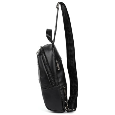 Leather sling backpack with pockets TARWA GA-6010-3md black Nappa