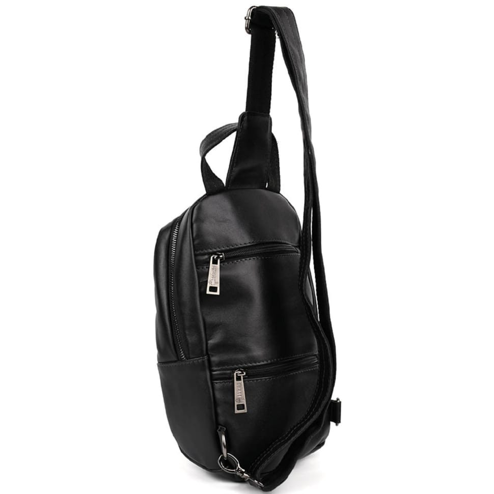 Leather sling backpack with pockets TARWA GA-6010-3md black Nappa