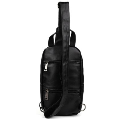 Leather sling backpack with pockets TARWA GA-6010-3md black Nappa