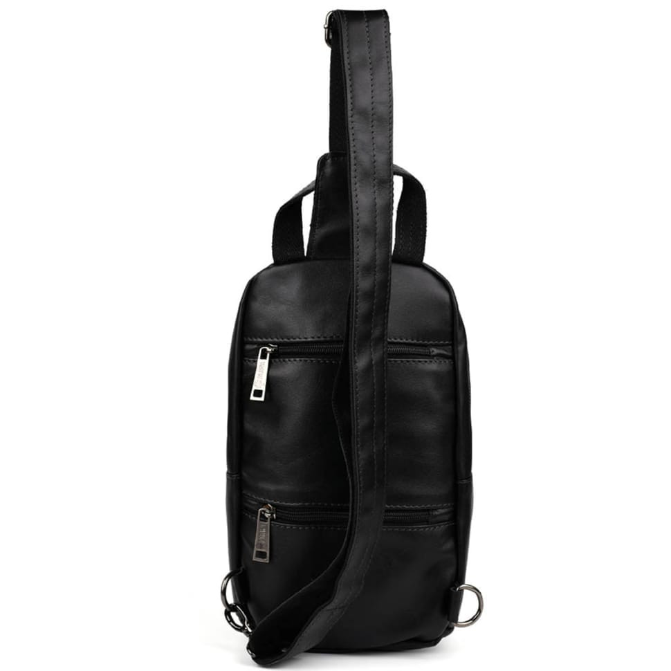 Leather sling backpack with pockets TARWA GA-6010-3md black Nappa