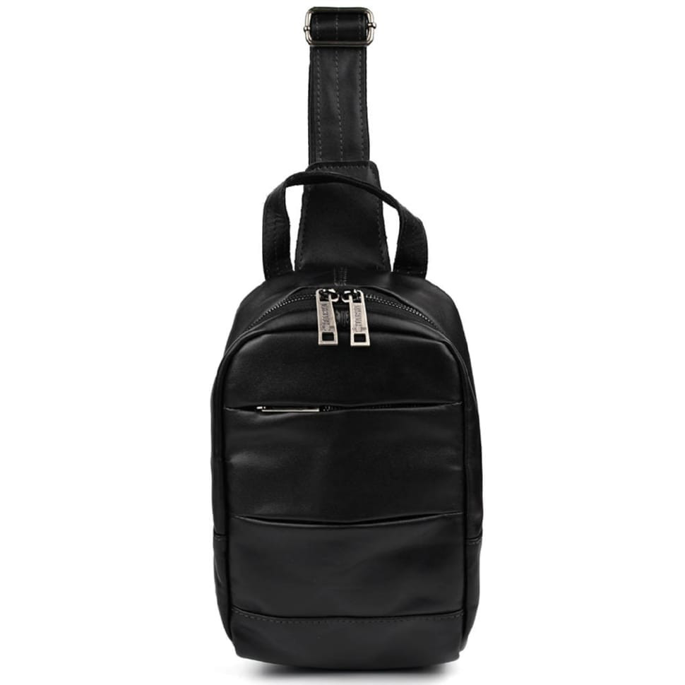 Leather sling backpack with pockets TARWA GA-6010-3md black Nappa