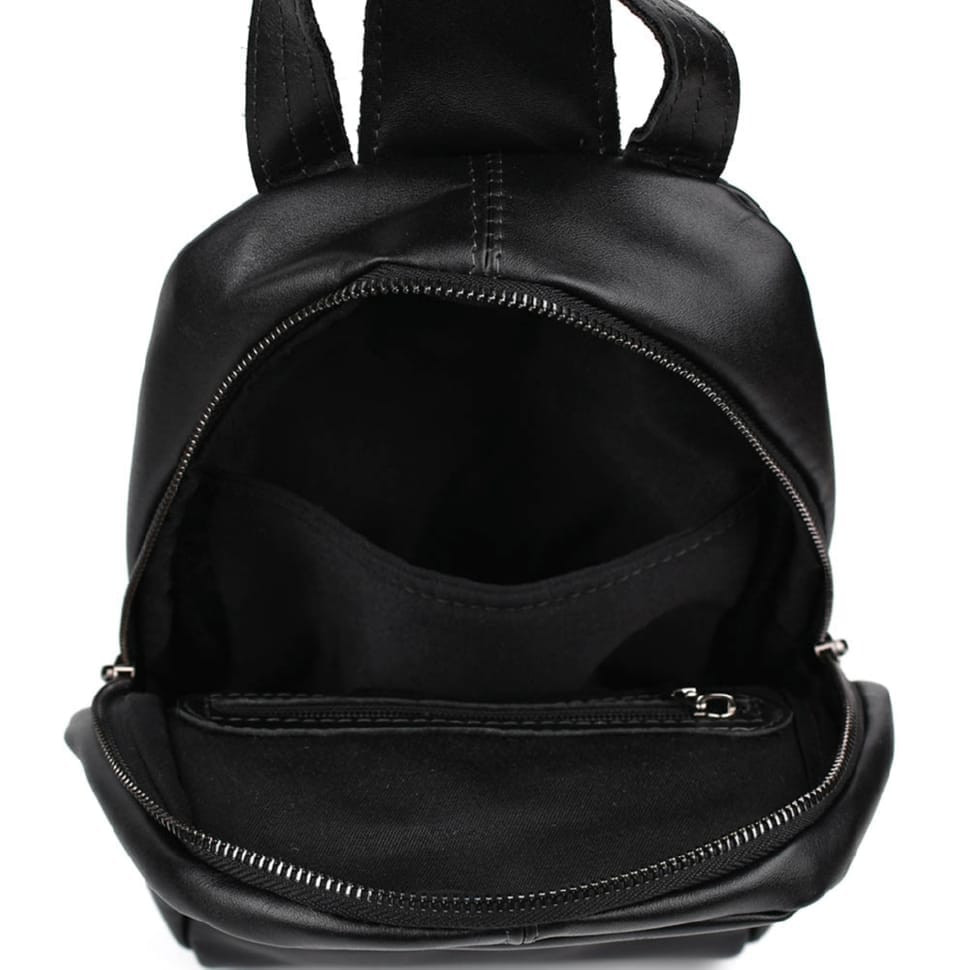 Leather sling backpack with pockets TARWA GA-6010-3md black Nappa