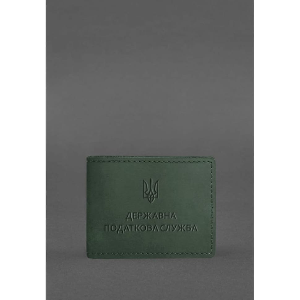 Шкіряна обкладинка на посвідчення Державної податкової служби зелена Crazy Horse