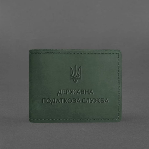 Шкіряна обкладинка на посвідчення Державної податкової служби зелена Crazy Horse