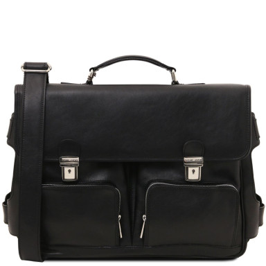 Ventimiglia Leather multi compartment TL SMART briefcase with front pockets